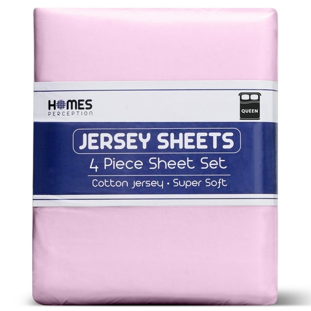 Homesperception 100 Cotton Sheet Set Queen, 4pcs Jersey Knit Sheets