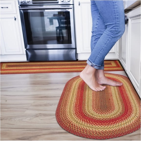 Homespice 20x30 Cider Barn Red Oval Braided Jute Rug - Reversible Rustic Country Farmhouse Decor, Perfect for Entryway, Kitchen, Bathroom