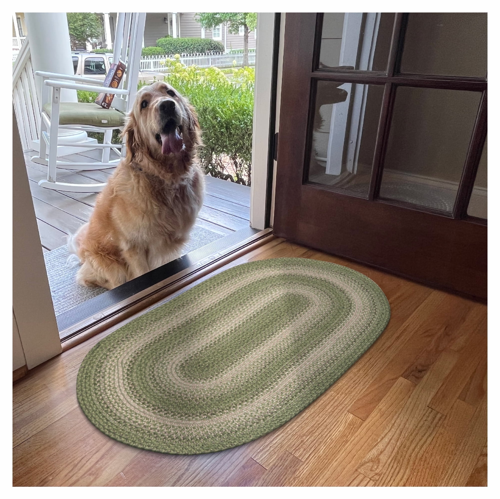 Homespice 20x30” Green Oval Braided Rug. Grassland Green Jute Oval Rug