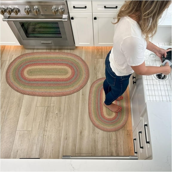 Homespice 20x30 Multi Color Oval Braided Rug Azalea Red and Brown Jute Rug. Uses- Entryway Rugs, Kitchen Rugs, Bathroom Rugs. Reversible, Rustic, Country, Primitive, Farmhouse Decor Rug