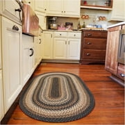 Homespice 20x30 Oval Braided Rug. Kilimanjaro Black Jute Oval Rug. Uses- Entryway Rugs, Kitchen Rugs, Bathroom Rugs. Reversible, Rustic, Country, Primitive, Far
