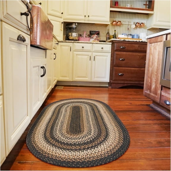 Homespice 20x30 Oval Braided Rug. Kilimanjaro Black Jute Oval Rug. Uses- Entryway Rugs, Kitchen Rugs, Bathroom Rugs. Reversible, Rustic, Country, Primitive, Farmhouse Decor Rug