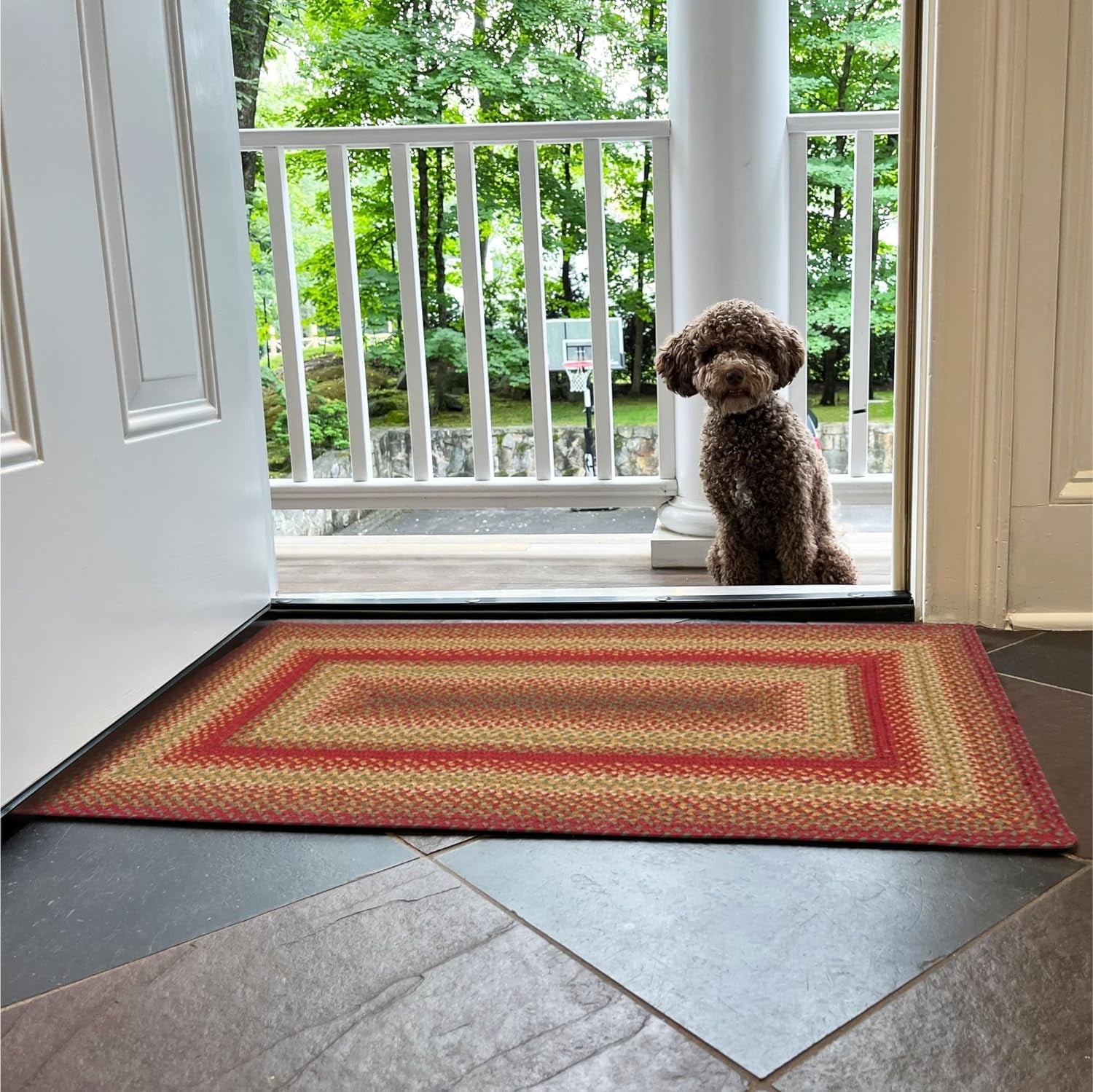 Cider Barn Red and Green Braided Jute Rug