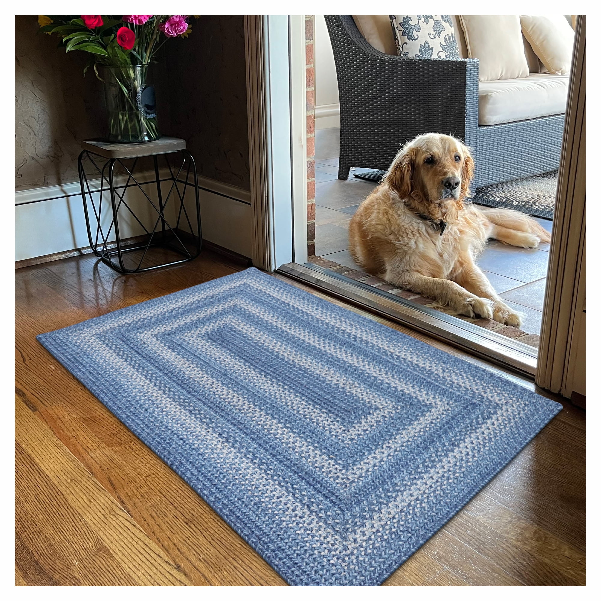 Reversible Homespice Denim Blue & White Jute Rug, 27" x 45"