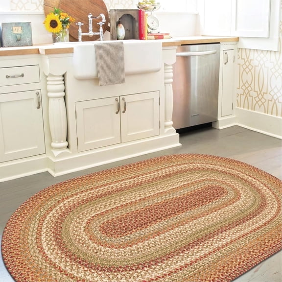 Homespice 27x45 Brown Oval Braided Rug. Harvest Brown Jute Oval Rug. Uses- Entryway Rugs, Kitchen Rugs, Bathroom Rugs. Reversible, Rustic, Country, Primitive, Farmhouse Decor Rug