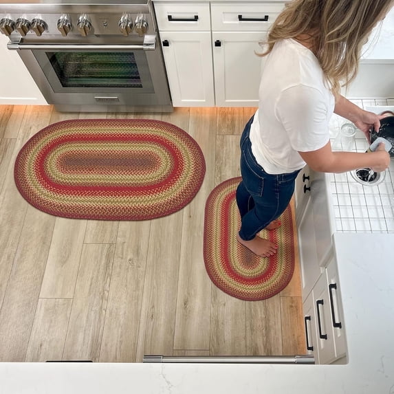 Homespice 27x45” Cider Barn Red Oval Braided Jute Rug - Reversible Rustic Country Farmhouse Decor, Perfect for Entryway, Kitchen, Bathroom