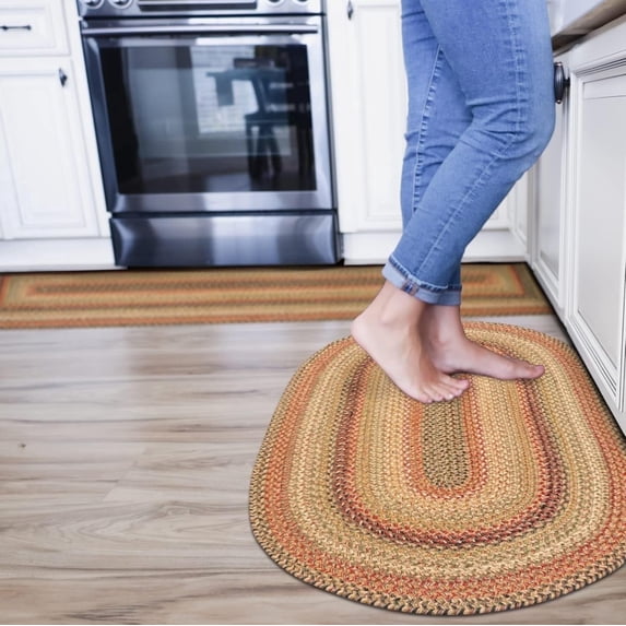Homespice 27x45 Multicolor Oval Braided Rug. Kingston Brown and White Jute Oval Rug. Uses- Entryway Rugs, Kitchen Rugs, Bathroom Rugs. Reversible, Rustic, Country, Primitive, Farmhouse Decor Rug