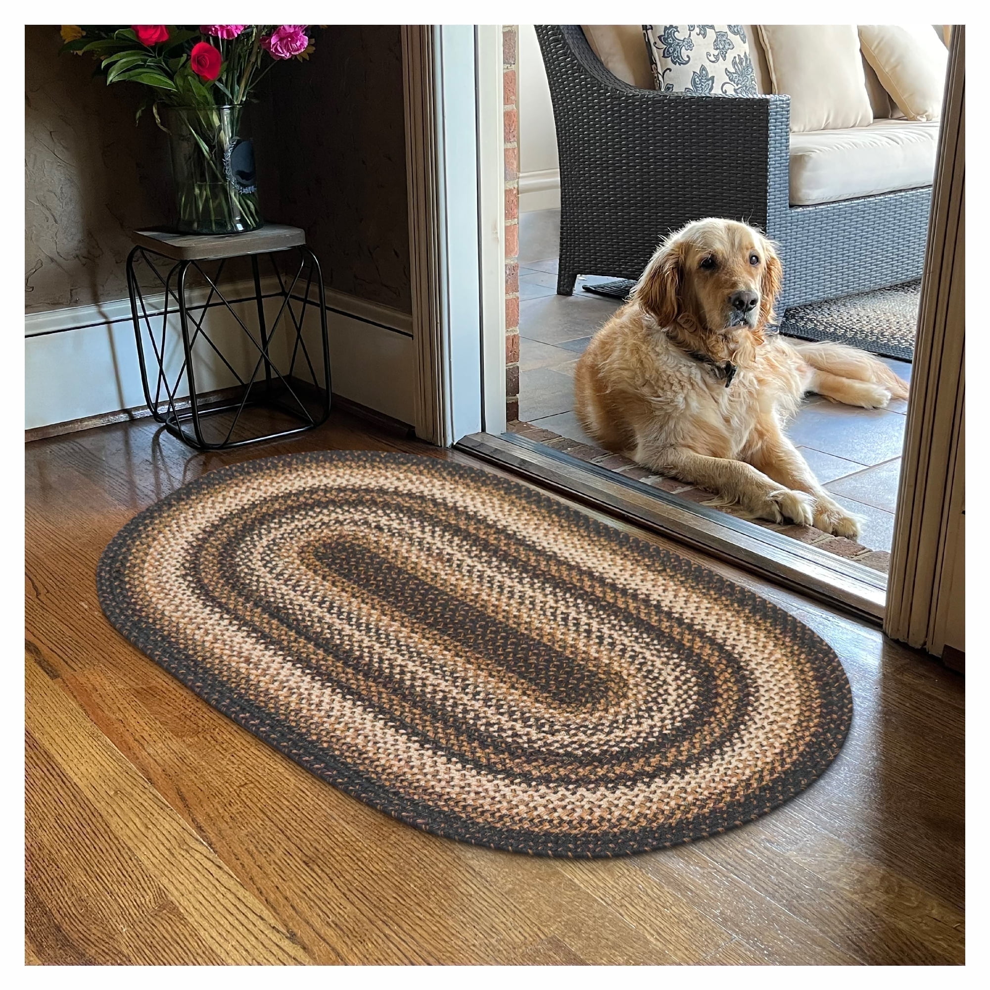 Kilimanjaro Black and Tan Oval Braided Rug, 2' x 3'