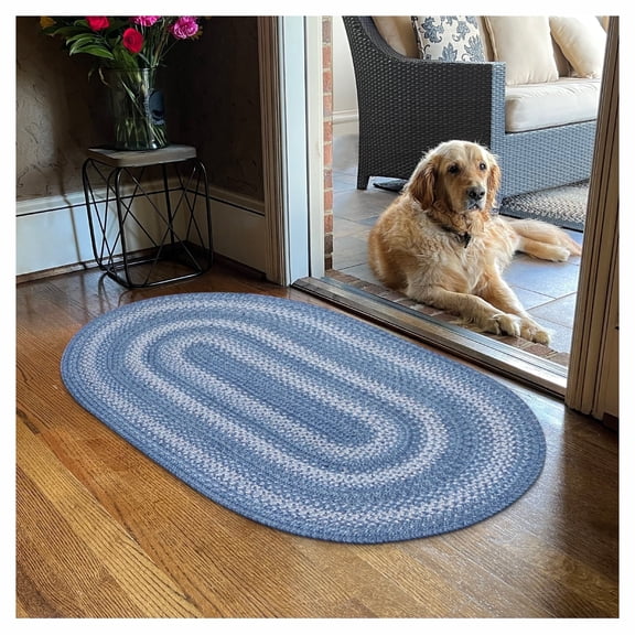 Homespice 2x3' Blue Oval Braided Rug. Denim Blue and White Jute Rug. Uses- Entryway Rugs, Kitchen Rugs, Bathroom Rugs. Reversible, Rustic, Country, Primitive, Farmhouse