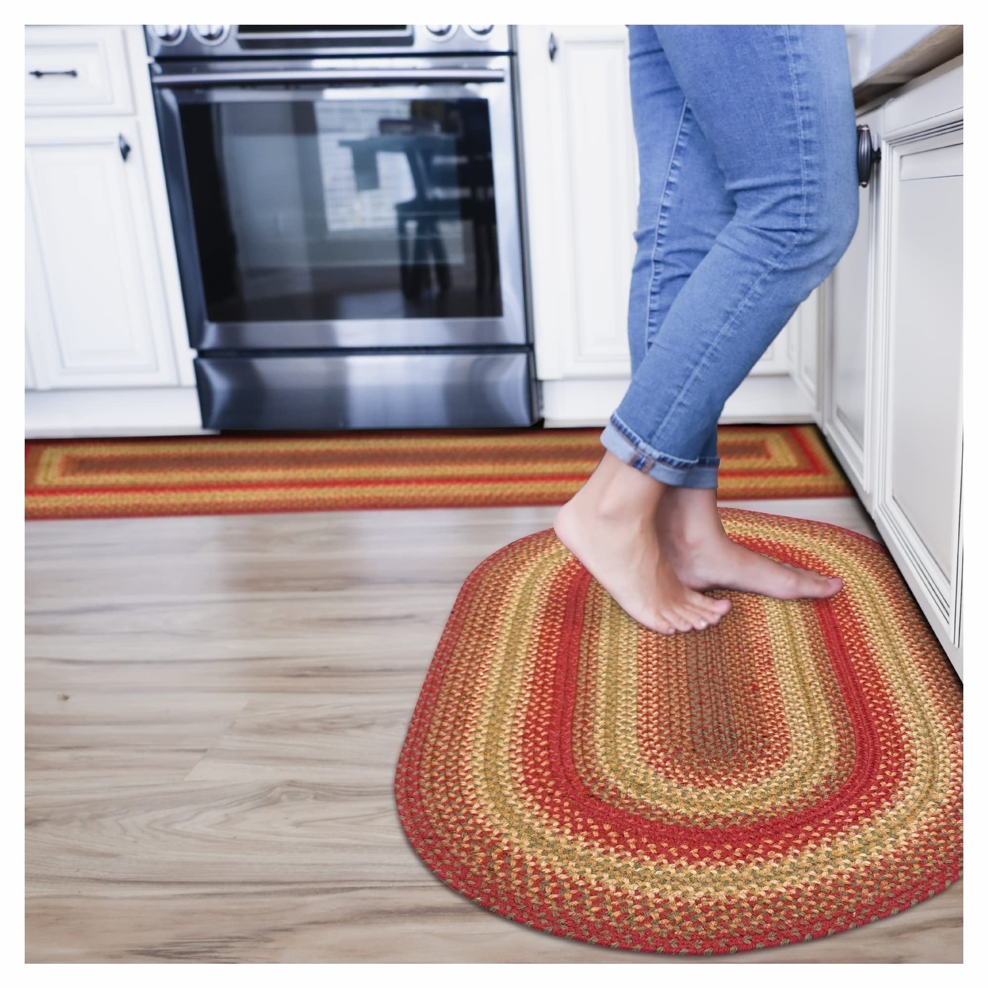 Cider Barn Red and Golden Oval Braided Rug 2' x 3'