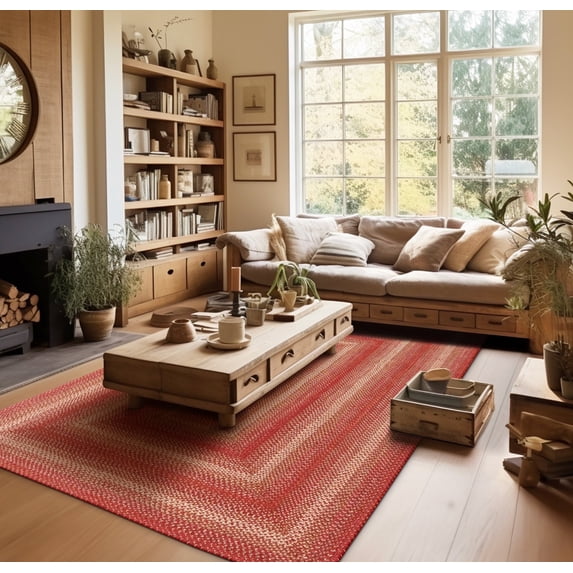Homespice Apple Pie Jute Red 4x6' Braided Area Rug for Living Room, Bedroom Rug and Dining Room. Pet Friendly. Decor Styles- Farmhouse Rug, Rustic, Vintage, Cottage, Primitive, Country, Boho Rug
