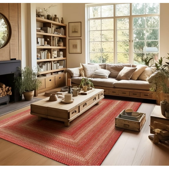 Homespice Apple Pie Jute Red 6x9' Braided Rug for Living Room, Bedroom Rug and Dining Room. Pet Friendly. Decor Styles- Farmhouse Rug, Rustic, Vintage, Cottage, Primitive, Country, Boho Rug