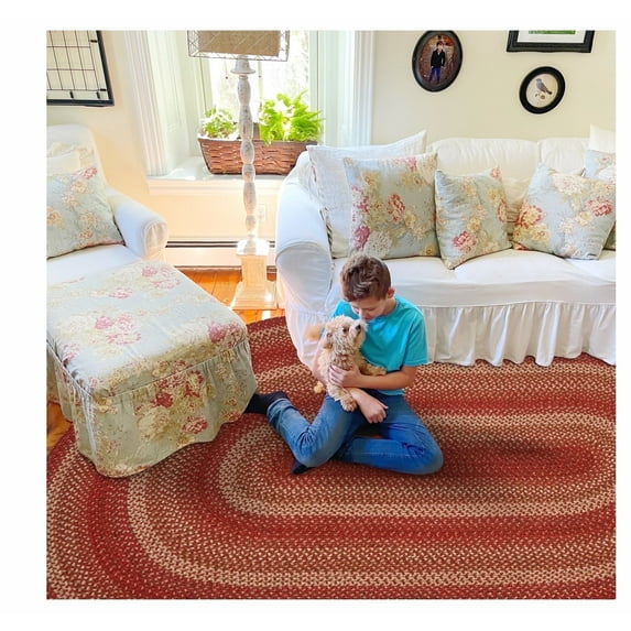 Homespice Apple Pie Jute Red Braided Rugs 5x8' Oval for Living Room, Bedroom Rug and Dining Room. Pet Friendly. Decor Styles- Farmhouse Rug, Rustic, Vintage, Cottage, Primitive, Country, Boho Rug