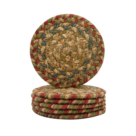 Homespice Azalea 4" ( Set of 6 ) Red Coaster Primitive Handmade Woven Coasters for Table Protection, Heat-Resistant, Reversible, Primitive Coasters, for Room Decor, Bar & Party