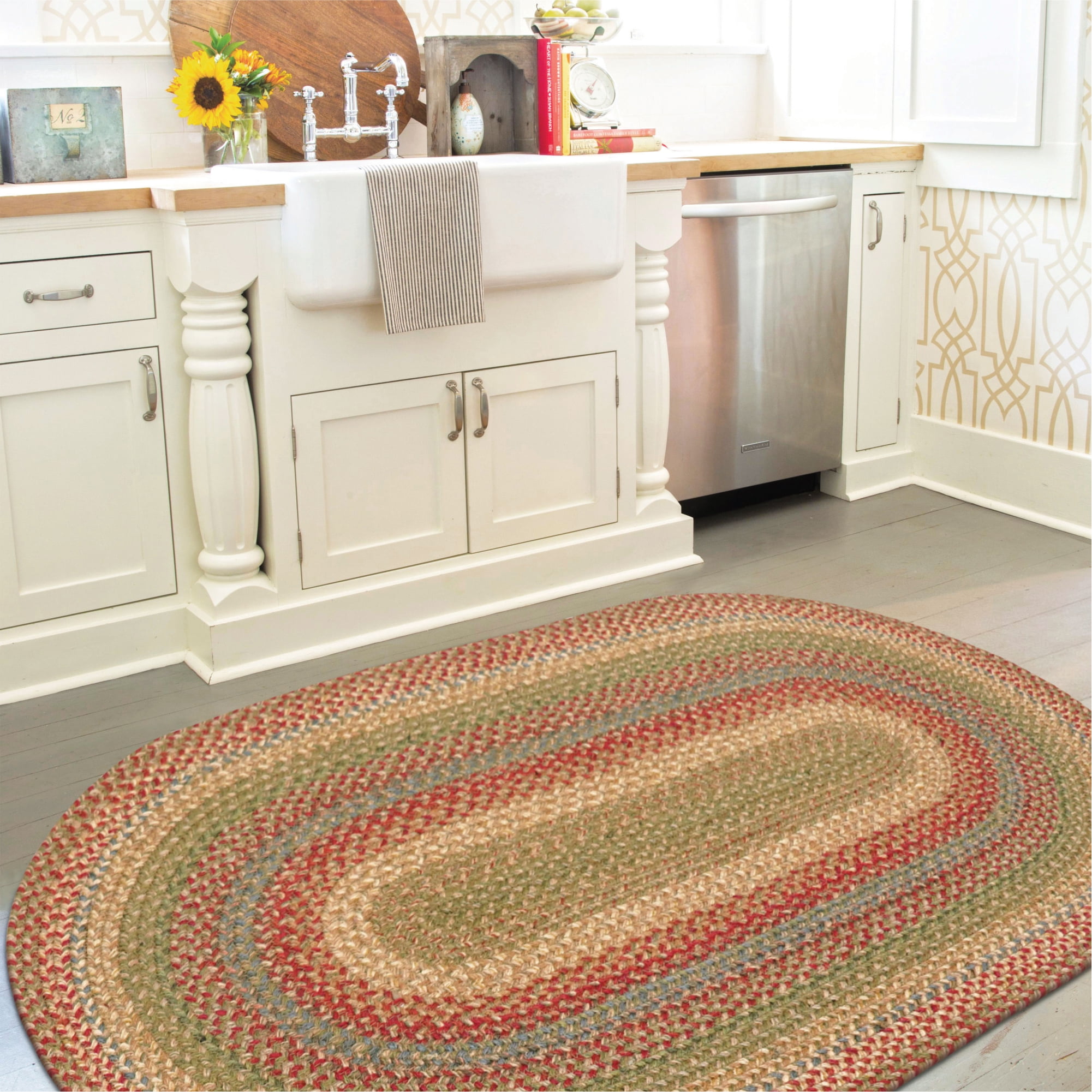 Homespice Azalea Jute 27"x45" Red Braided Rug, Oval Rug, Entryway Rug