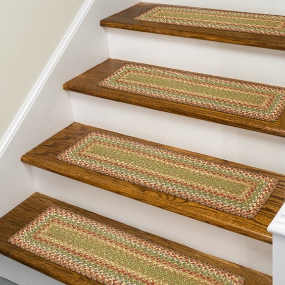 Homespice Azalea Premium Jute Braided Stair Tread 8" x 28" (Set of 13) Rectangular Multi Reversible, Natural Jute Yarn Rustic, Country, Primitive, Farmhouse Style