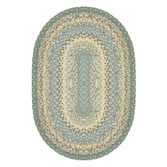 Homespice - Baja Blue Luxury Braided Rugs, a Luxury Blue and Yellow Area Rug to Use as Rugs for Dining Room Table - Premium Printed Fabric, Soft and Flat - Hand Braided Cotton Oval Rugs 8x10 Feet