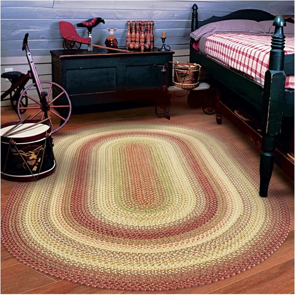 Homespice Barcelona 8x10' Oval Country Rug and Red Area Rugs Rustic Cabin, Waterproof Indoor Outdoor Braided Rugs and Large Rugs for Living Room and Patios