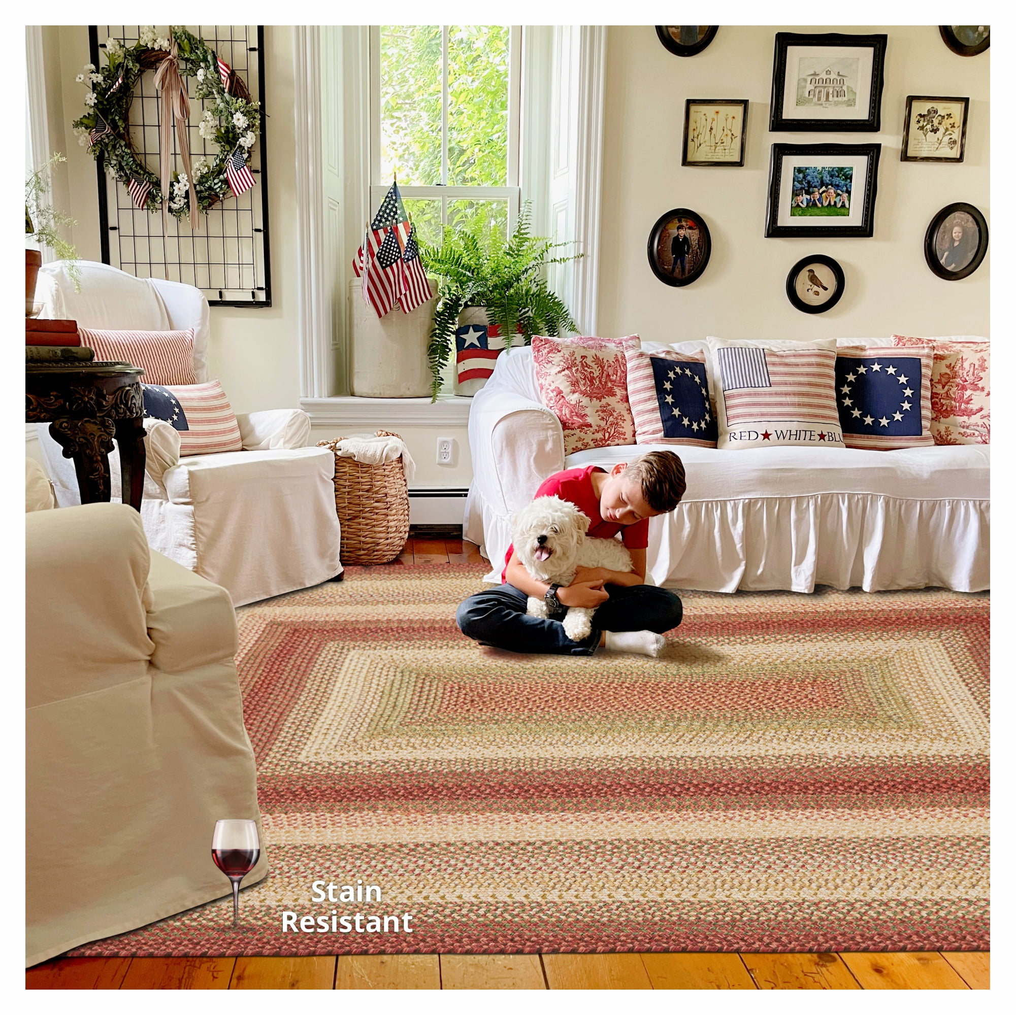 Homespice Barcelona Rectangle Braided Rug and Red Rugs for Living Room