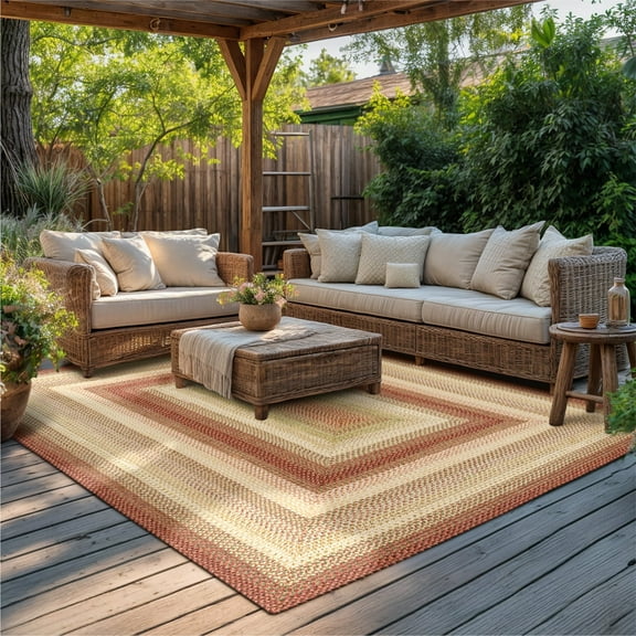 Homespice Barcelona Red Country Style Rugs and Rectangle Braided Rug, Your Choice for Washable and Pet Friendly Large Indoor Outdoor Rugs 8x10