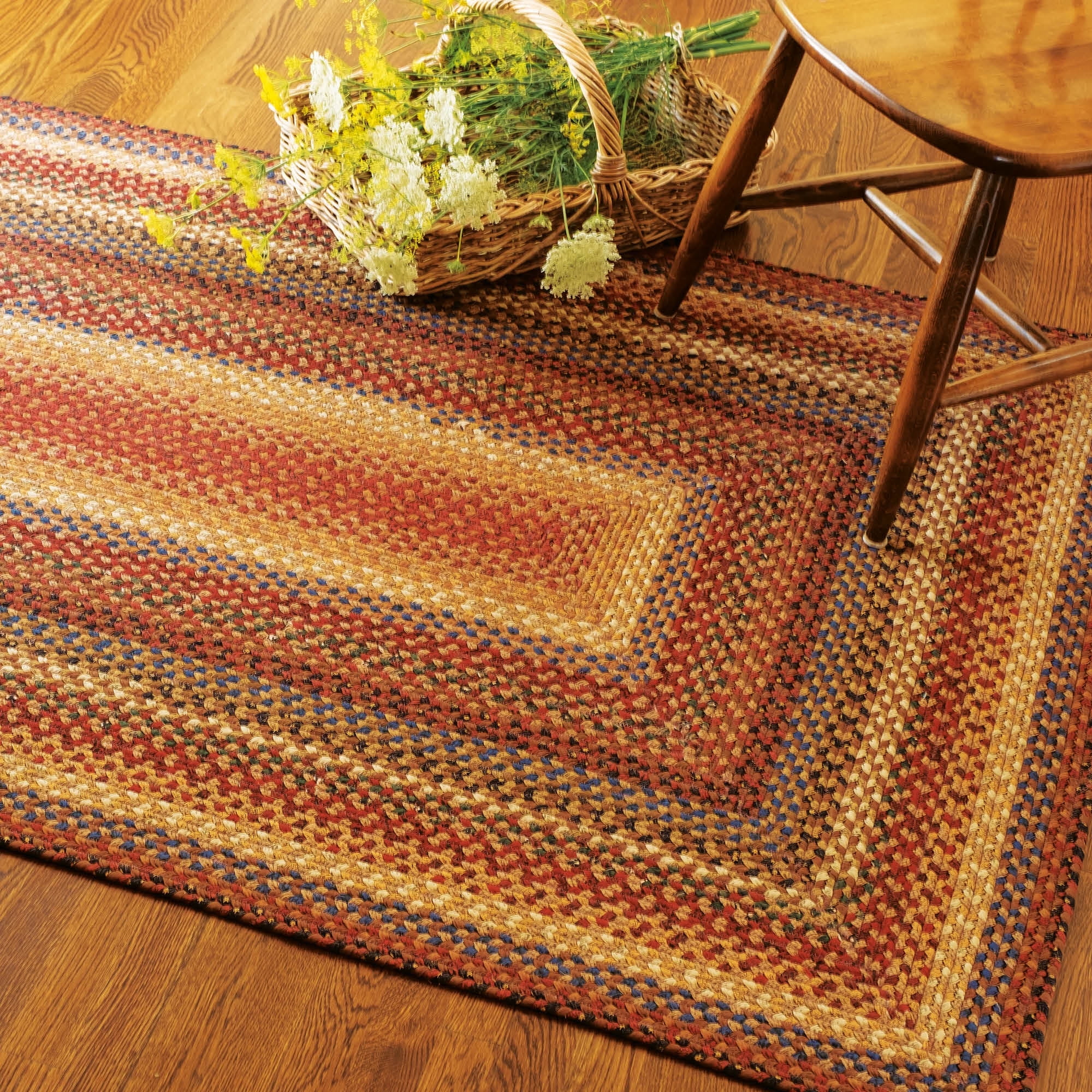 Biscotti Brown and Blue Braided Cotton Rug, 5x8 Feet
