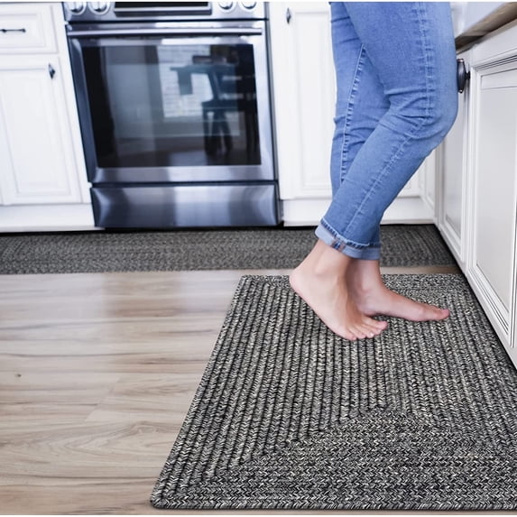 Homespice Black 22x72" Black Braided Runner Rug, Washable Rug for Hallways, Kitchen, Doorway and Bathroom
