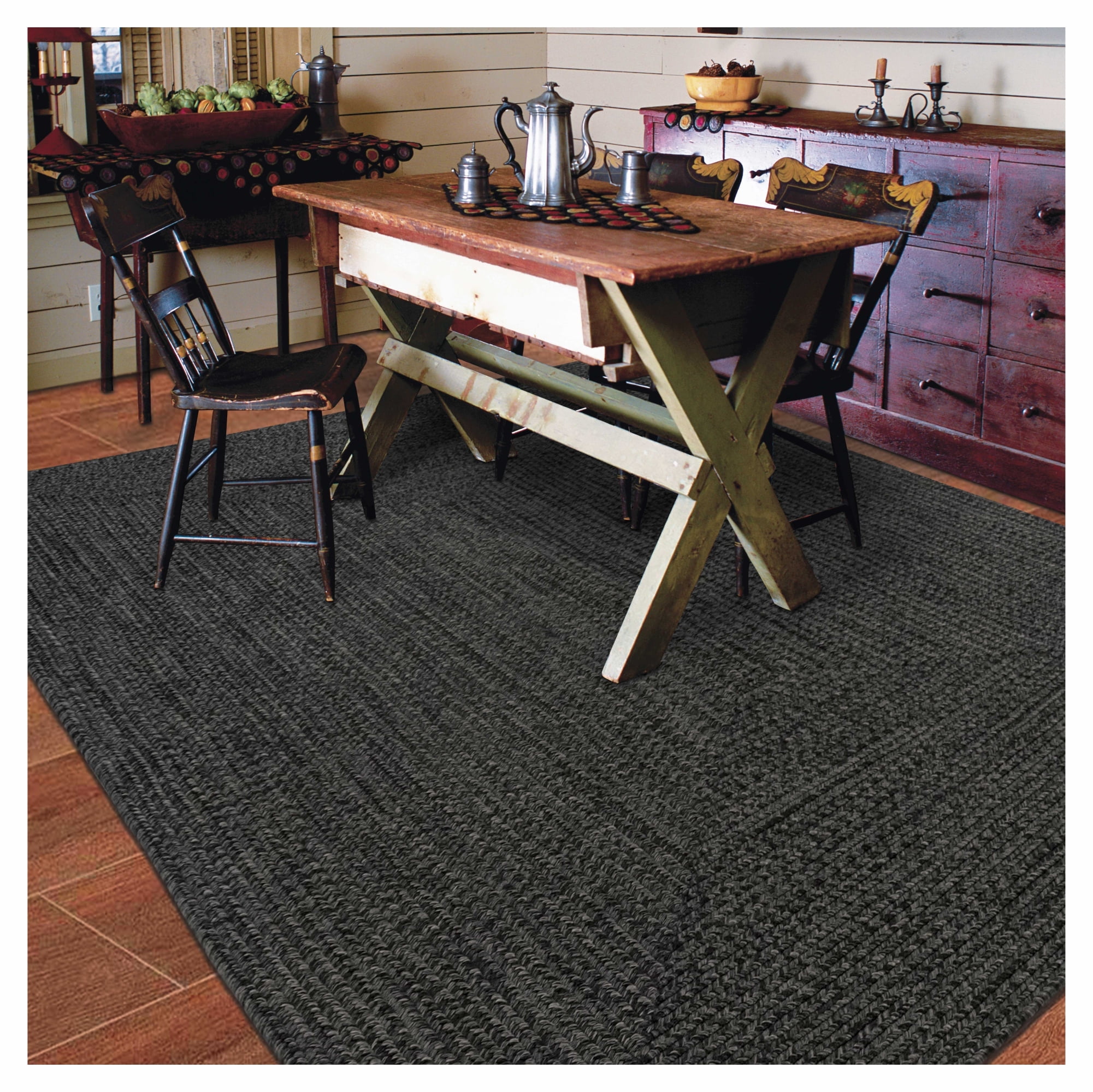 Homespice Black Braided Rug, Washable 5x8' Rug for Living Room, Bedroom