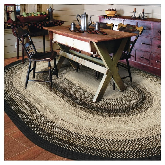 Homespice Black Mist Primitive Oval Braided Rugs, Perfect as Large Rugs for Living Room and Outdoor Rugs for Patio and Deck Waterproof, Stain Resistant, and UV Treated - Outdoor Porch Rug, 6x9 Feet
