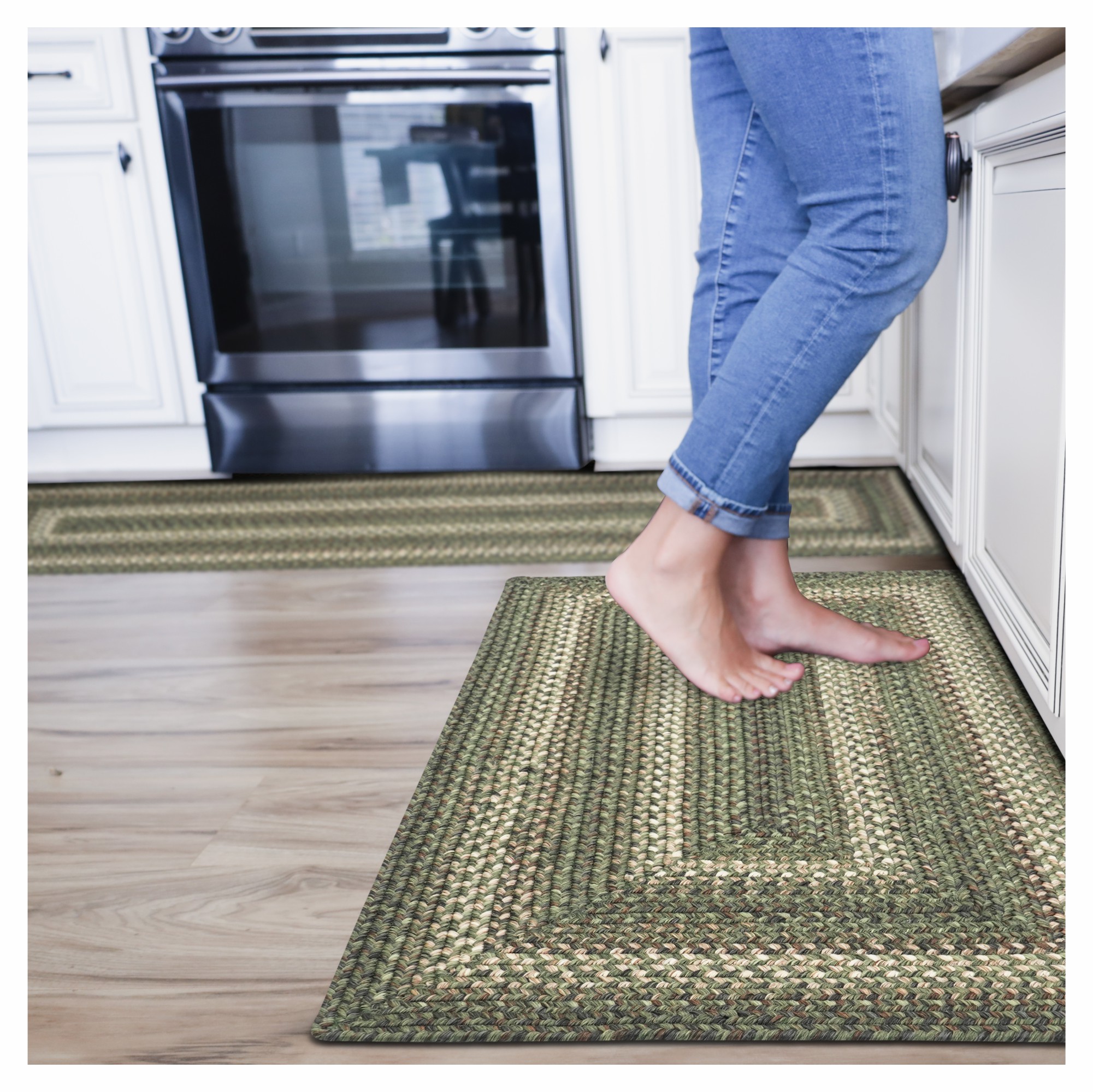 Homespice Cedar Ridge 22x72" Green Braided Runner Rug, Washable Rug for