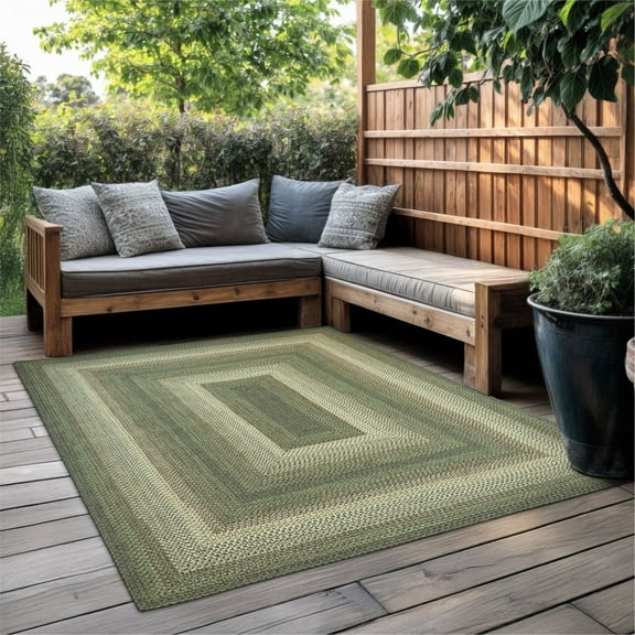 Homespice Cedar Ridge Country Rug Braided Style, Ideal as Olive Green Rugs for Bedroom and Living Room Area Rug - Flat, Spill Proof, and Stain Resistant - Reversible and Pet Friendly Rugs, 5x8 Feet