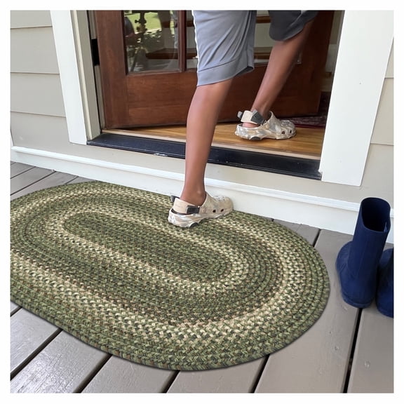 Homespice Cedar Ridge Oval Braided Rugs, Perfect as an Earthy Green Entryway Rug and Kitchen Rug Washable & Stain Resistant - Waterproof and Reversible - Perfect Indoor Outdoor Rugs, 20x30 Inches