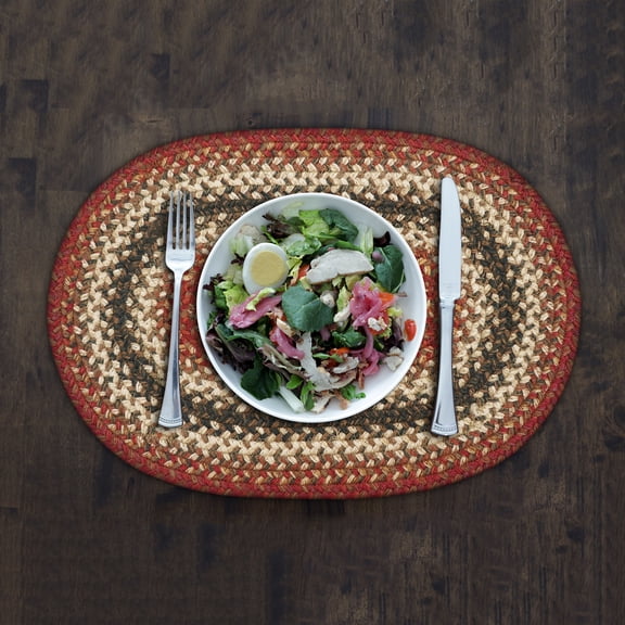 Homespice Chester Jute Braided Vintage Placemat 13" x 19" Oval ( Pack Of 4 ) Red Table Placemat For Dining Table Mat, Spoon Rest Mats, Table Top And Hot Pot Holders