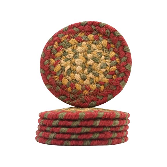 Homespice Cider Barn 4" ( Set of 6 ) Red Coaster Primitive Handmade Woven Coasters for Table Protection, Room, Bar & Party
