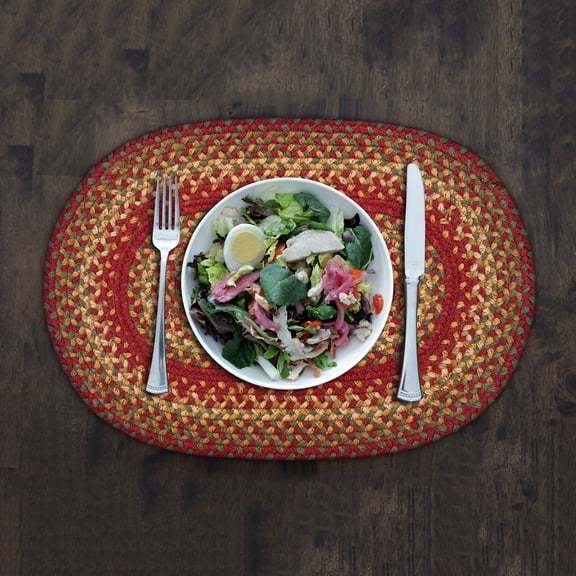 Homespice Cider Barn Jute Braided Vintage Placemat 13" x 19" Oval ( Pack Of 4 ) Red Table Placemat For Dining Table Mat, Spoon Rest Mats, Table Top And Hot Pot Holders