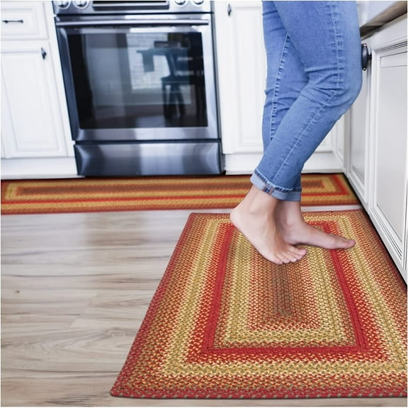 Homespice Cider Barn Premium Jute Braided Area Rug, 22" x 72" Rectangular Hall Runner Red - Gold - Brown, Natural Jute Yarn Rustic, Country, Primitive, Farmhouse Style