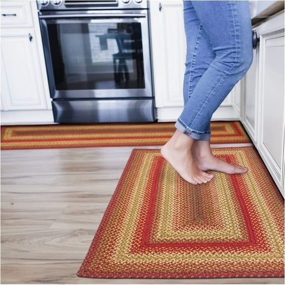 Homespice Cider Barn Premium Jute Braided Area Rug, 22" x 72" Rectangular Hall Runner Red - Gold - Brown, Natural Jute Yarn Rustic, Country, Primitive, Farmhouse Style