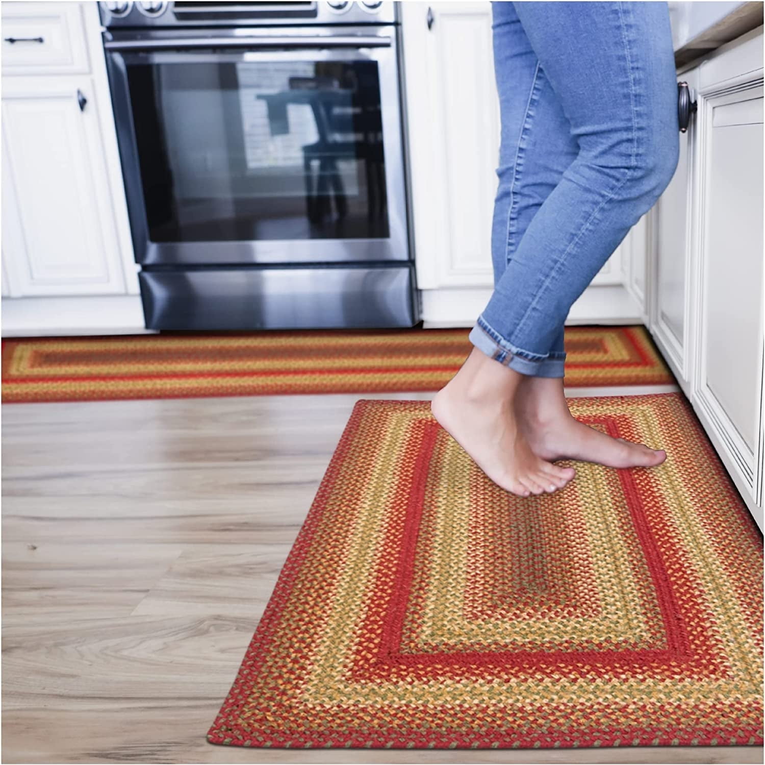 Cider Barn Red and Gold Braided Jute Runner Rug