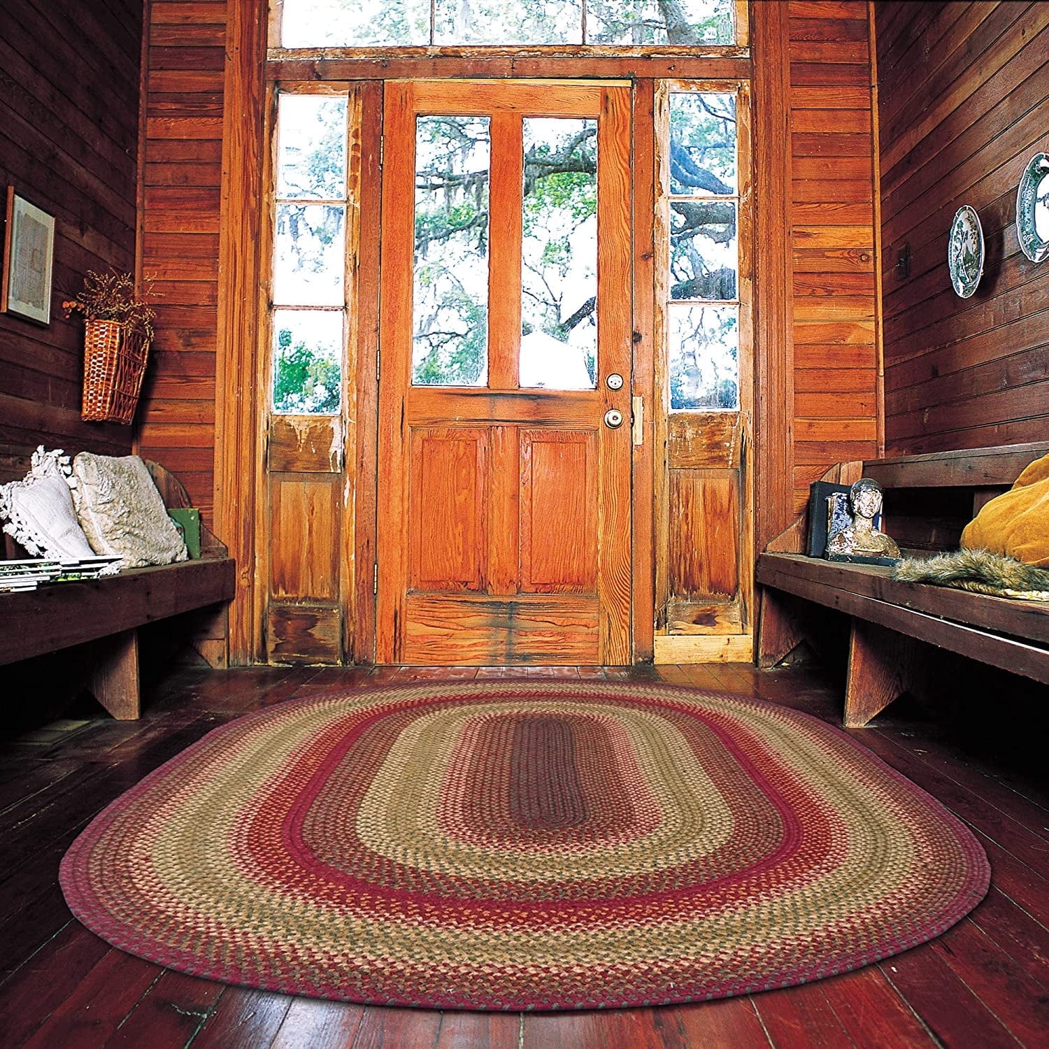 Cider Barn Red and Tan Braided Oval Wool Rug 4' x 6'