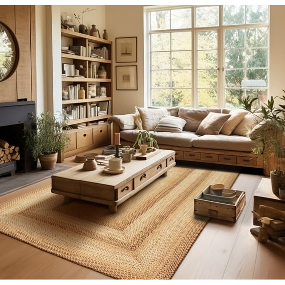 Homespice Cookie Dough 6x9 Braided Rug, Durable Farmhouse Rugs for Bedroom Made of Jute for Rustic American Country Decor, Rustic Rugs Crafted