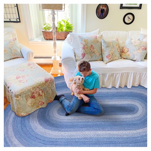 Homespice Denim Jute Blue 8x10' Braided Oval Area Rugs for Living Room