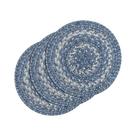 Homespice Denim Premium Jute Braided Trivet 8" ( Set of 3 ) Round Blue, Navy, White Reversible, Natural Jute Yarn Rustic, Country, Primitive, Farmhouse Style