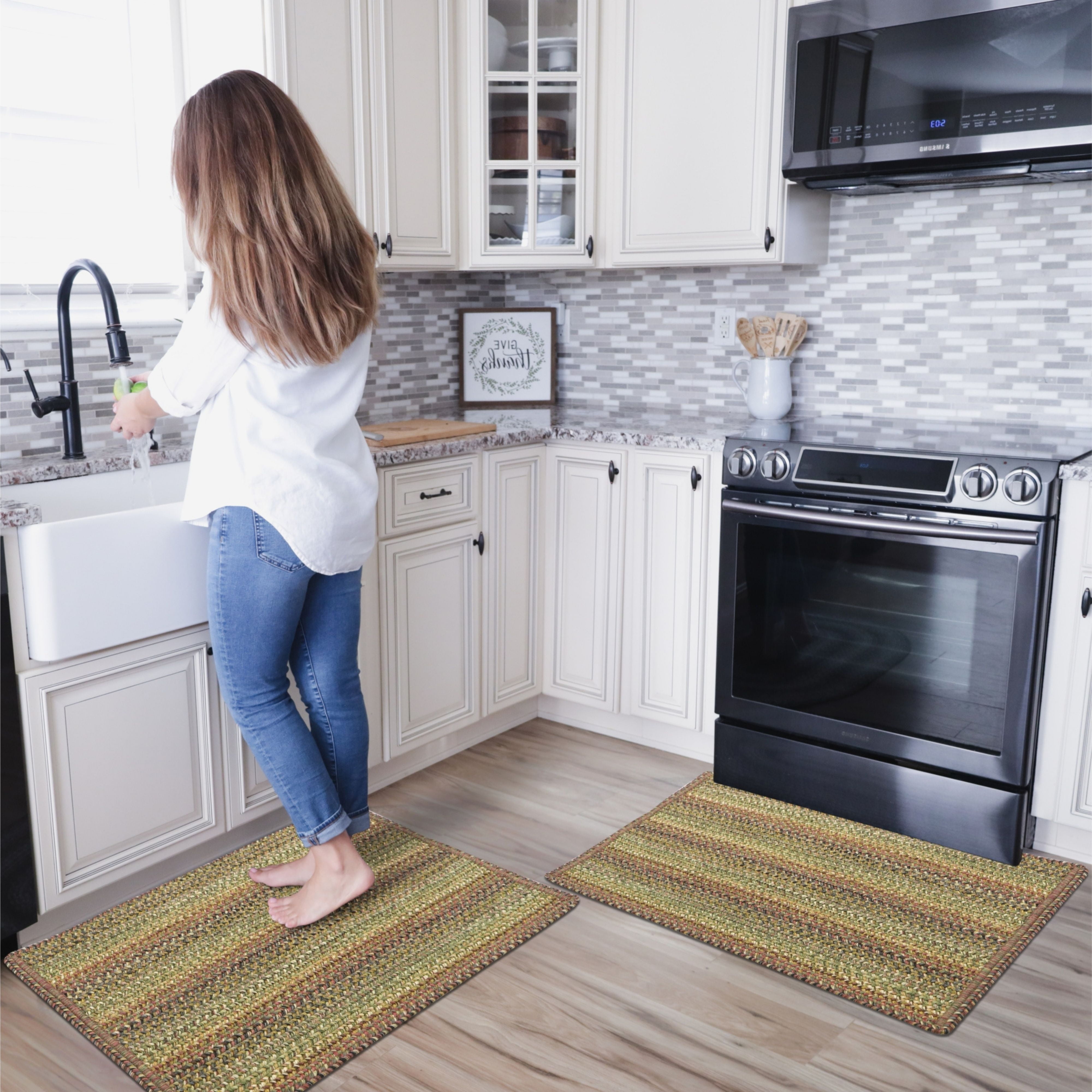 Gray and Brown Braided Synthetic Non-Slip Runner Rug Set