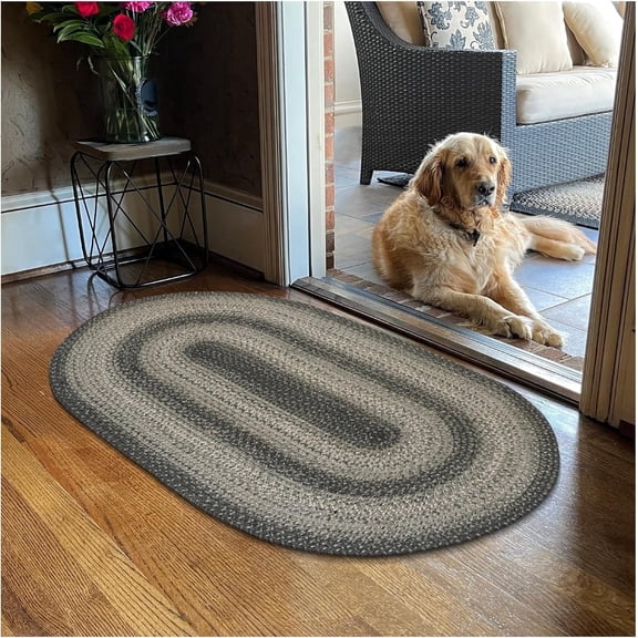 Homespice Flint Hill Braided Oval Rugs 27x45 in Charcoal Gray, Primitive Kitchen Rugs
