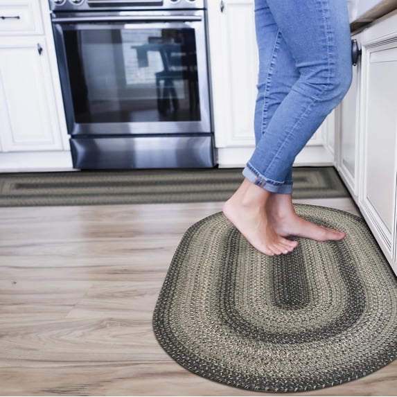 Homespice Flint Hill Gray Oval Braided Rugs 20x30 Primitive Braided Rug for Your Kitchen, Bathroom and Entryway