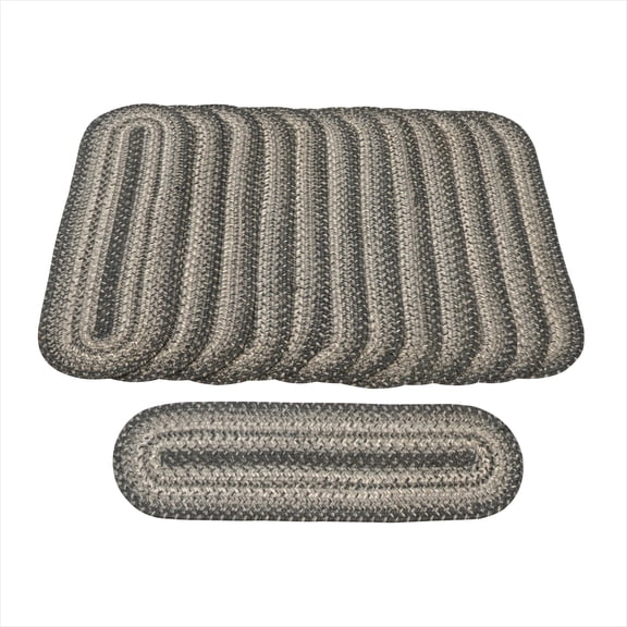Homespice Flint Hill Premium Jute Braided Stair Tread 8" x 28" (Set of 13) Oval Grey Reversible, Natural Jute Yarn Rustic, Country, Primitive, Farmhouse Style