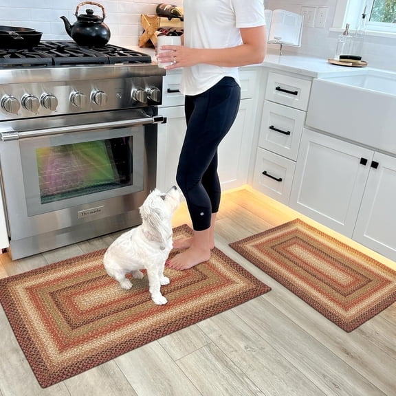 Homespice Gingerbread Jute Braided Rug 27x45 Rect Brown-Red-Black Natural Jute Rug. Uses-Kitchen Rug, Indoor Entryway Rug, Bedroom Doorway Reversible, Rustic, Country, Primitive, Farmhouse Decor