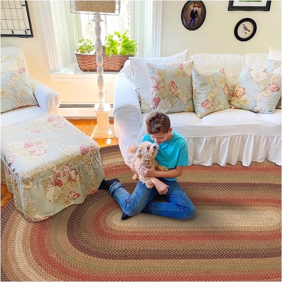 Homespice Gingerbread Jute Brown 6x9' Oval Braided Rugs for Living Room, Bedroom Rug and Dining Room. Pet Friendly. Decor Styles- Farmhouse Rug, Rustic, Vintage, Cottage, Primitive, Country, Boho Rug