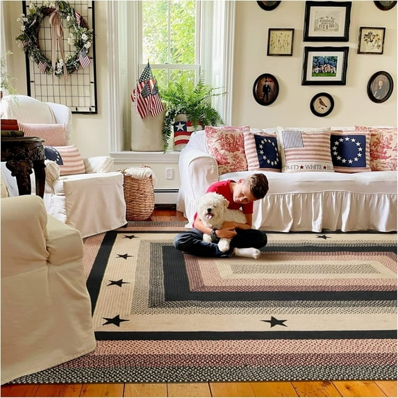 Homespice Gloucester Jute Black 8x10' Braided Area Rug for Living Room, Bedroom Rug and Dining Room. Pet Friendly. Decor Styles- Farmhouse Rug, Rustic, Vintage, Cottage, Primitive, Country, Boho Rug