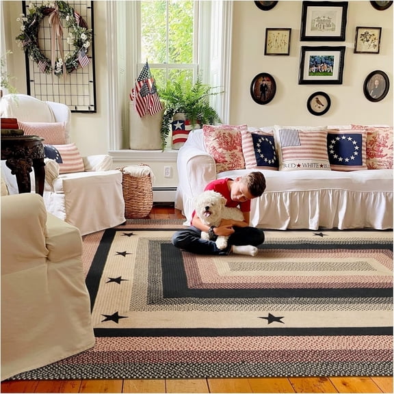 Homespice Gloucester Jute Black 8x10' Braided Area Rug for Living Room, Bedroom Rug and Dining Room. Pet Friendly. Decor Styles- Farmhouse Rug, Rustic, Vintage, Cottage, Primitive, Country, Boho Rug