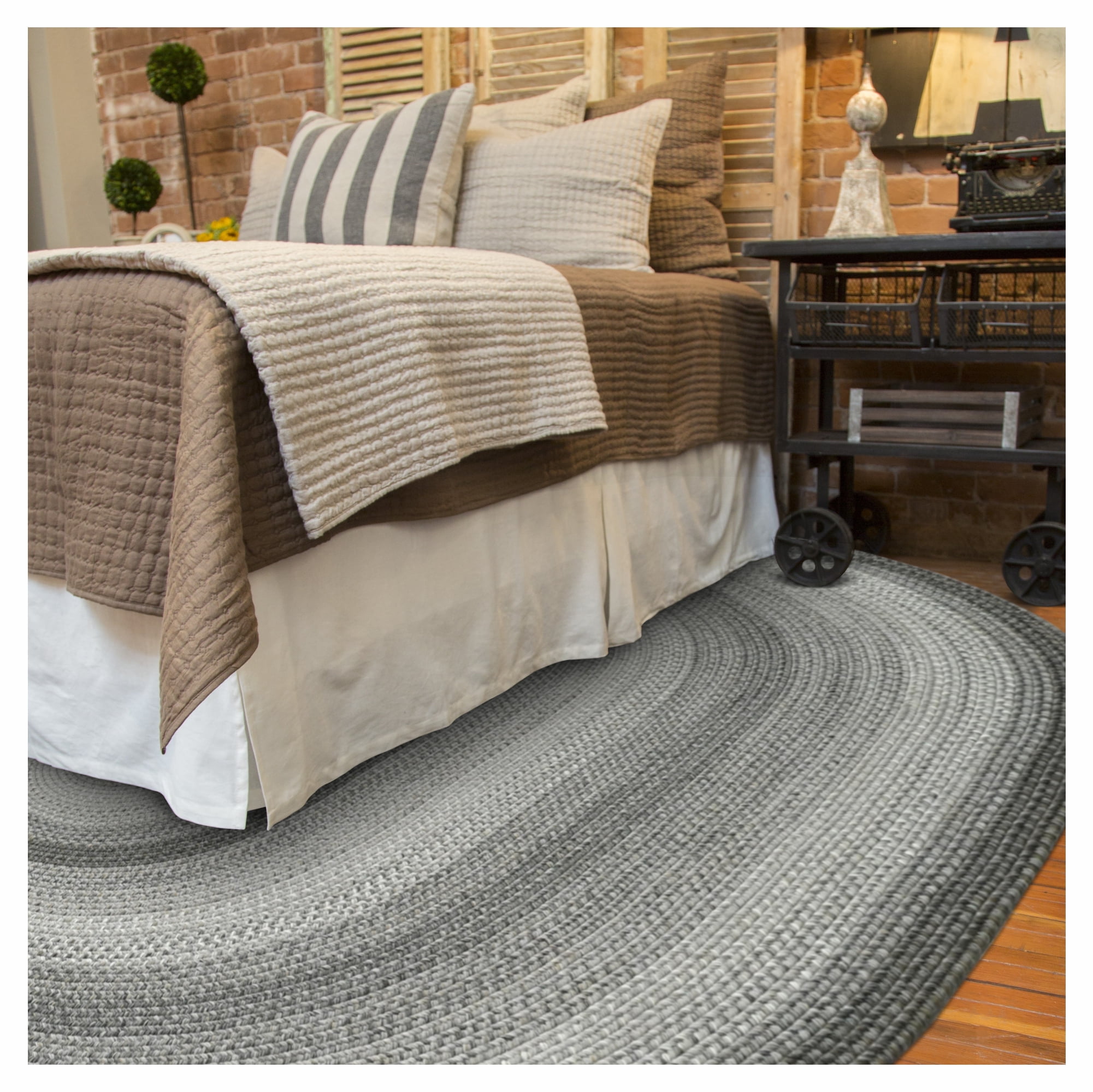 Homespice Graphite 8x10' Gray Oval Braided Rug, Washable Rug for Dining  Room, Living Room, Bedroom 